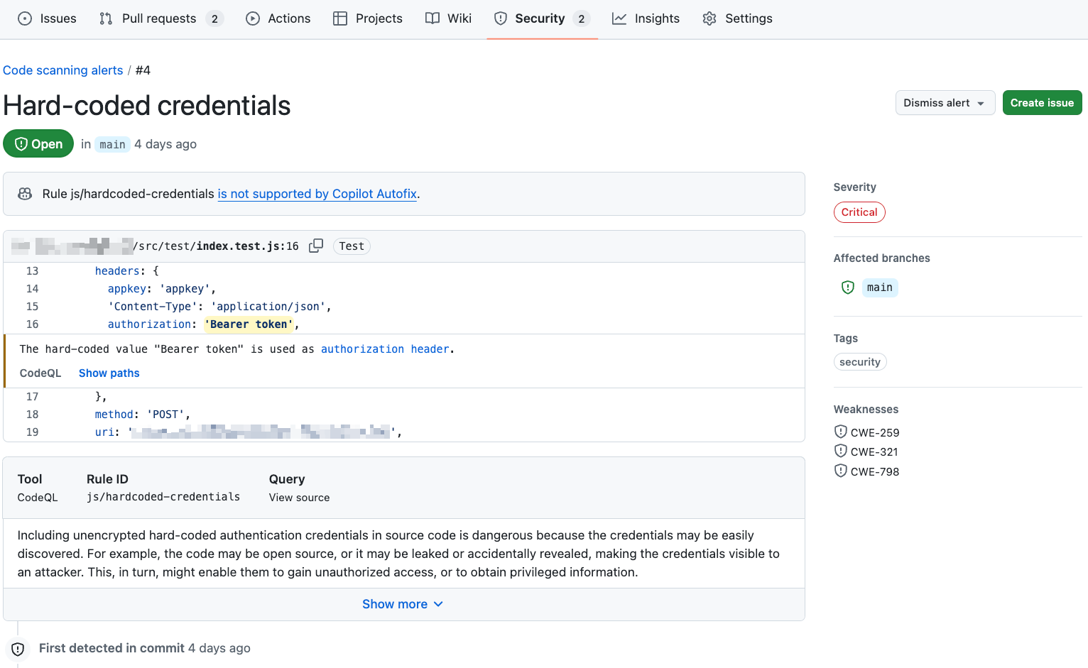 SAST findings with CodeQL