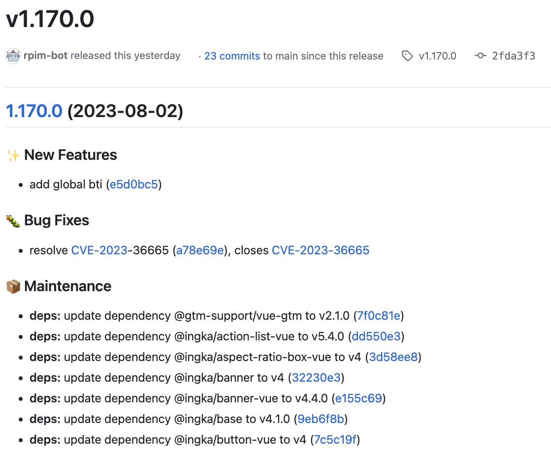 Automatic versioning and release notes